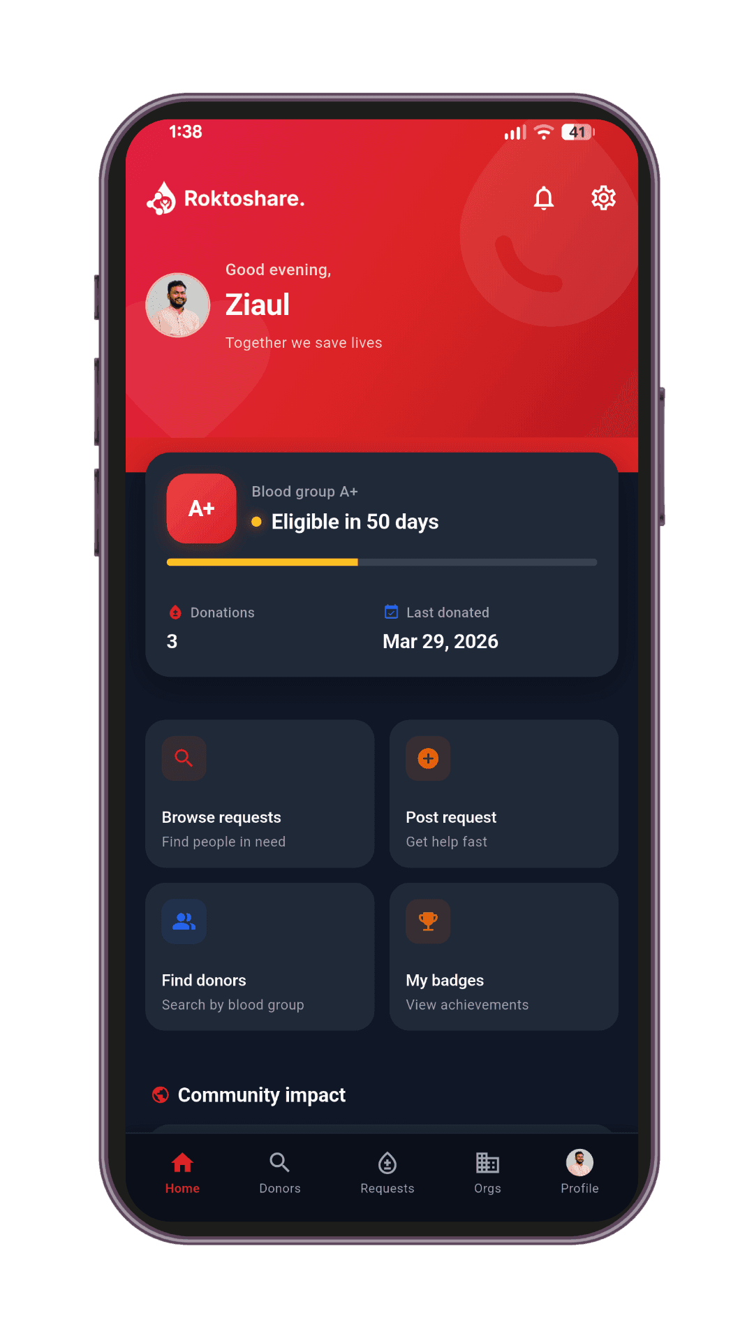 Roktoshare Mobile App Interface